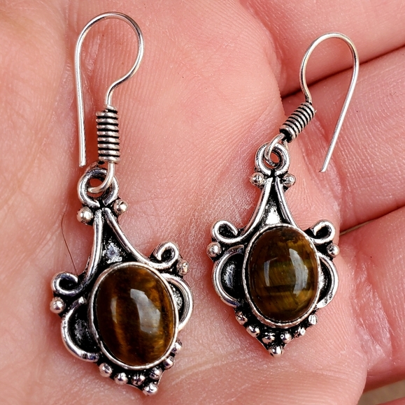 New Tiger Eye Silver Earrings. - Picture 2 of 7